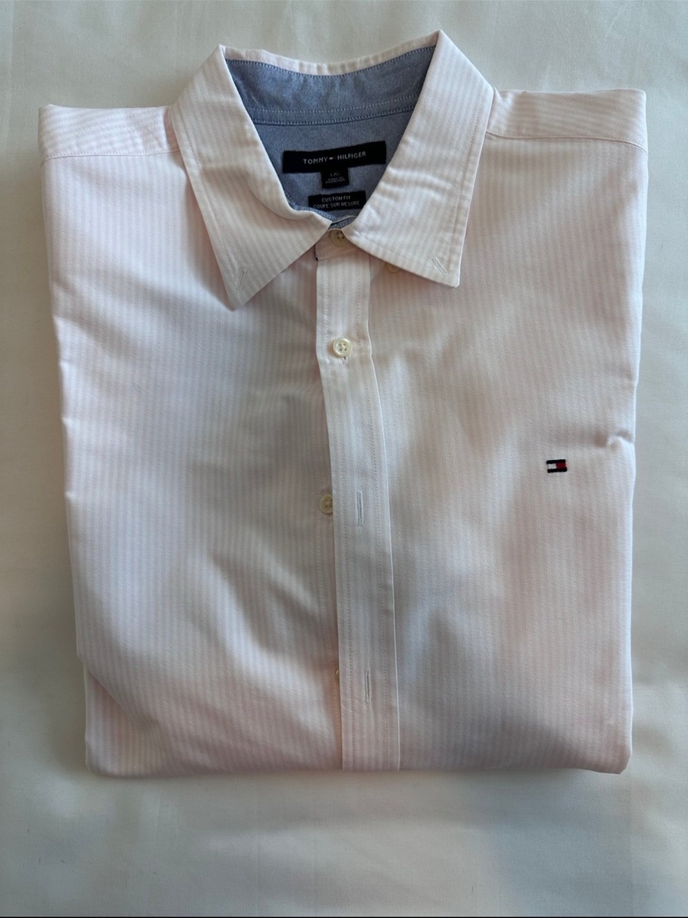 Tommy Hilfiger Men's Pink Stripe Dress Shirt Large